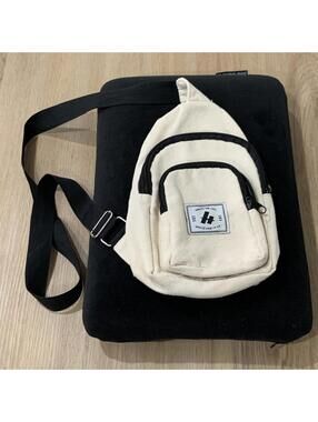 Quality For Life Sling Crossbody Bag Beige Canvas Black